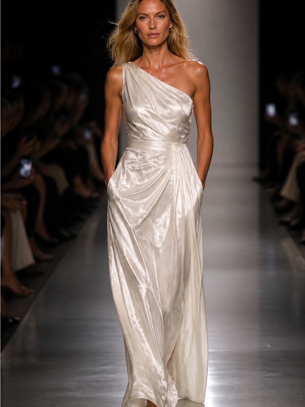 Amazon Essentials One-Shoulder Satin Dress in White